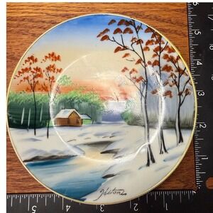 Vintage Hitomi Japan Hand Painted‎ Winter Scene Collector Plate